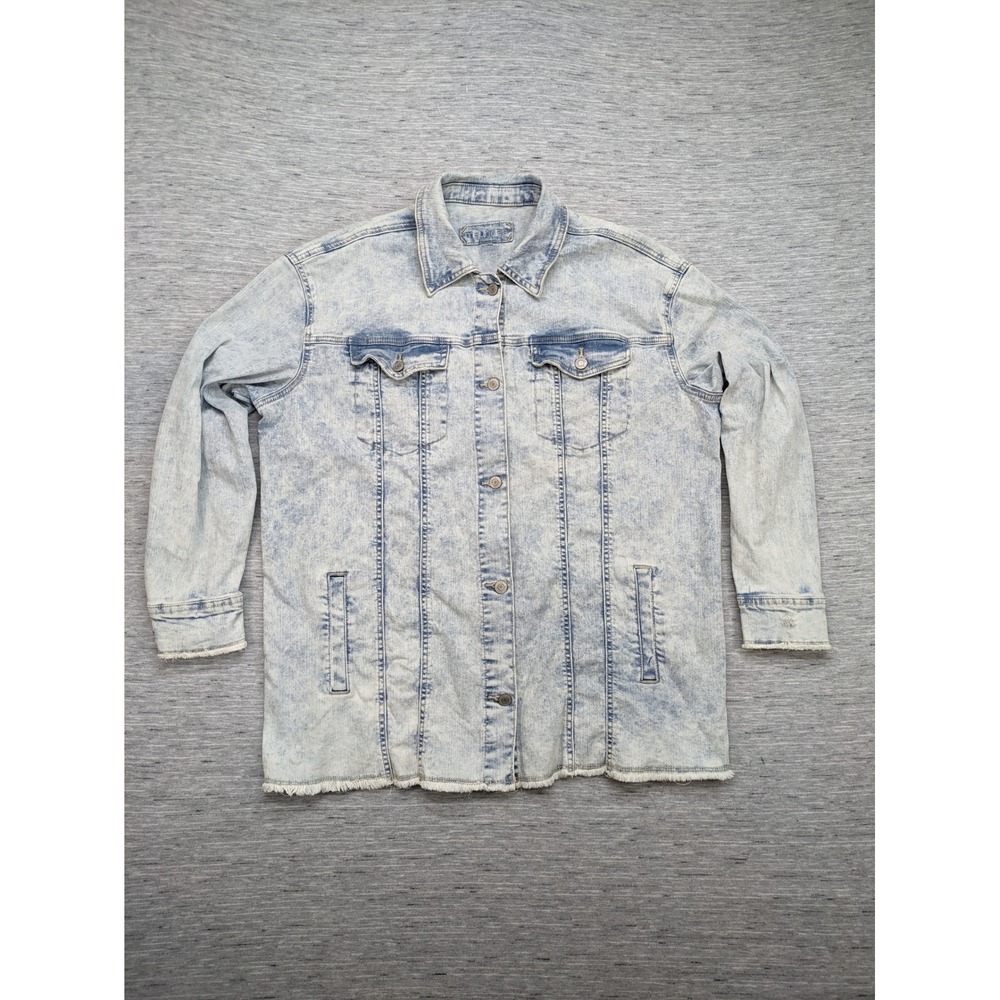 Maurices Denim Jacket Acid Wash Frayed Hem Longline Jean Jacket‎ 1x Western